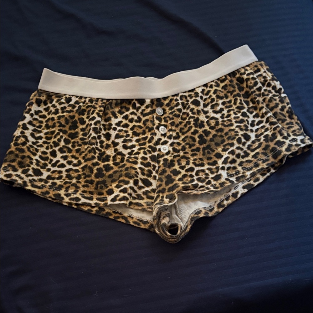 Leopard Print Women's Lounge Shorts - Beige Waistband